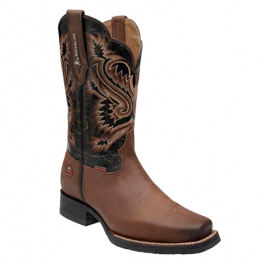 NEW RIO GRANDE men's tal leather stitched wester boots in black/brown